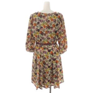 Lois CRAYON 花柄長袖ワンピース 膝丈 七分袖 M ベージュ マルチカラー