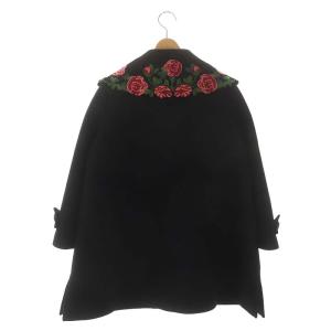 Lois CRAYON 受注 ローズ刺繍 Pコート アウター ウール M 黒 赤 緑