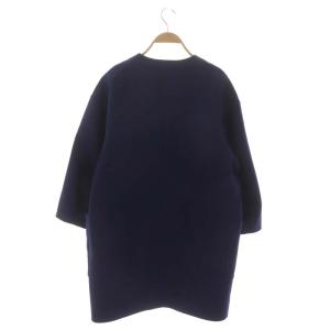 Drawer ウール ノーカラーコート アウター ロング 36 ネイビー