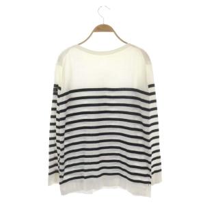 Drawer 18G ボーダー クルーネック カットソー Tシャツ 長袖 1 白 黒 ホワイト ブラック