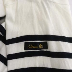 Drawer 18G ボーダー クルーネック カットソー Tシャツ 長袖 1 白 黒 ホワイト ブラック