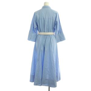 CELFORD ベルト付きシャツワンピース ロング 七分袖 36 サックス 水色 ライトブルー
