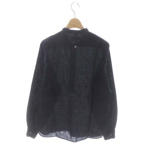 MARGARET HOWELL リネン バンドカラーシャツ 長袖 ハーフボタン 2 濃紺 ダークネイビー