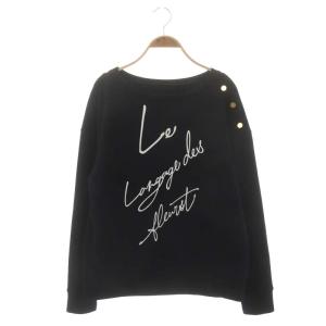 23SS ロゴ裏毛トップ カットソー スウェット プリント 金ボタン 長袖 36 黒 ブラック