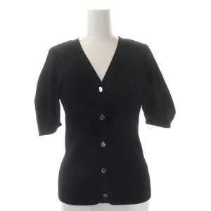 23AW コクーンスリーブニットカーディガン 半袖 パフスリーブ Vネック リブ 36 黒 ブラック