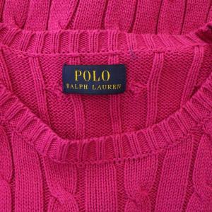POLO RALPH LAUREN ケーブル編みニットセーター 長袖 クルーネック ロゴ刺繍 コットン ピンク