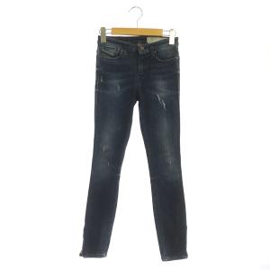 Skinzee-Zip デニムパンツ ジーンズ スキニー ダメージ加工 ストレッチ W23L30 紺 ネイビー