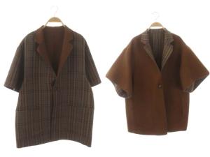 22AW REVERSIBLE HALF SLEEVE JACKET ジャケット リバーシブル チェック 七分袖 F 茶 ダークブラウン