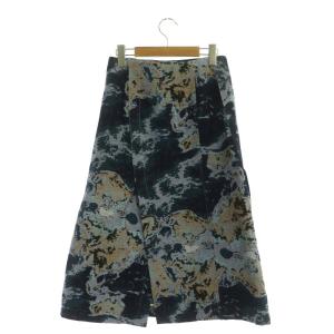 beautiful people 総柄 ジャガード ラップスカート ロング 台形 コットン 36 青 マルチカラー ブルー