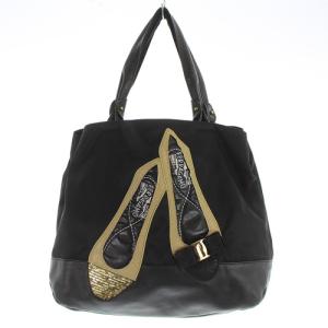 デザイン トートバッグ ハンドバッグ 切替 ナイロン レザー 黒 ブラック AU-21 C577