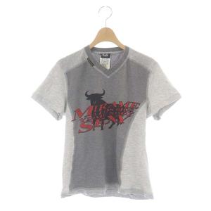 Vネックカットソー Tシャツ 半袖 L グレー 赤 黒