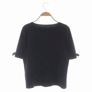 FOXEY BOUTIQUE Rochelle Top リボントリム  ニット カットソー 半袖 40 紺 ネイビー 42982
