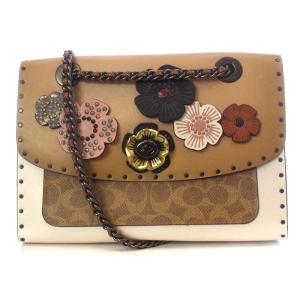 ショルダーバッグ ワンショルダー 斜め掛け フラワーモチーフ シグネチャー レザー チェーン ベージュ 白 ホワイト 29416