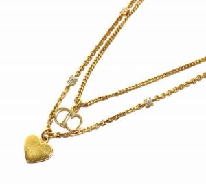Christian Dior ネックレス ペンダント ハート CDロゴ 2連 ラインストーン ゴールド アクセサリー ジュエリー