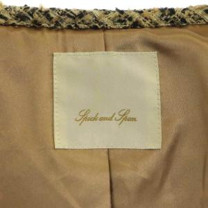 Spick&Span ニット ツイードジャケット ノーカラー フリンジ 胸ポケット ウール混 38 ベージュ 黒