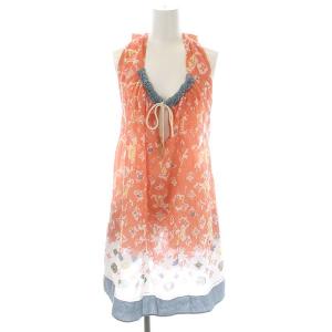 コットン モノグラム ホルターネック ブラウス ノースリーブ 38 オレンジ マルチカラー