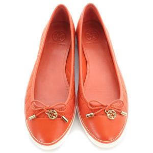 TORY BURCH フラットシューズ バレエシューズ リボン レザー キルティング 8M 25cm 赤 レッド