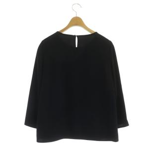 ANAYI クルーネック フリル ブラウス プルオーバー 長袖 38 紺 ネイビー