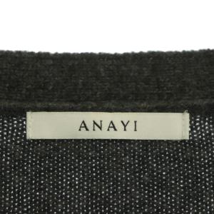 ANAYI フラワー刺繍 カーディガン ニット 長袖 Vネック 装飾 ウール カシミヤ混 38 グレー 黒 ブラック