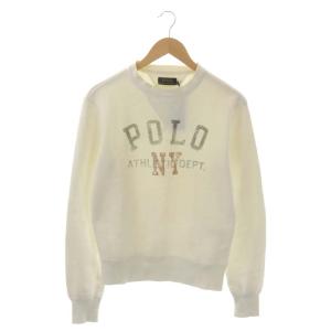 トレーナー 長袖 クルーネック 裏起毛 ロゴ プリント XS オフホワイト