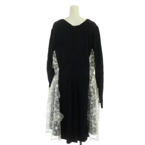 Chesty Organdie Flower Lace Onepiece ワンピース 長袖 ミモレ丈 ロング 刺繍 フレア 1 紺 白 ネイビー