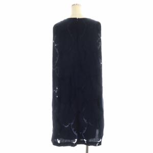 Grace Class バックドレープジャガードワンピース 膝丈 ノースリーブ 36 紺 黒 ネイビー ブラック