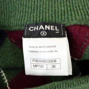 CHANEL P46446K05818 13P アーガイル ニットスカート ミニ モスグリーン 