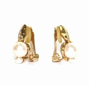 Christian Dior フェイクパール リーフモチーフ イヤリング クリップ ゴールド アクセサリー ジュエリー