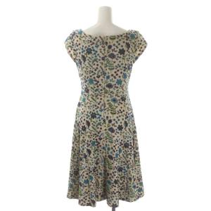 SYBILLA 花柄刺繍ワンピース ミモレ丈 ロング フレンチスリーブ 総柄 M ライトベージュ マルチカラー