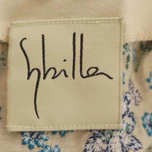 SYBILLA 花柄刺繍ワンピース ミモレ丈 ロング フレンチスリーブ 総柄 M ライトベージュ マルチカラー