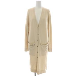 パールポケット付ロングカーディガン ニット 長袖 Vネック 36 ベージュ