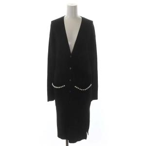 パールポケット付ロングカーディガン ニット 長袖 Vネック 36 黒 ブラック