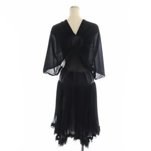 sacai プリーツ ラップワンピース ひざ丈 七分袖 シルク 2 黒 ブラック