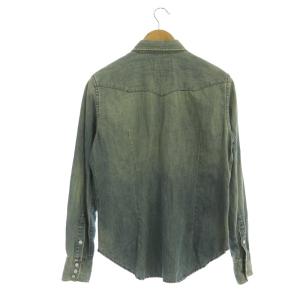 RALPH LAUREN リネン混デニムウエスタンシャツ 長袖 ダメージ加工 S ライトブルー