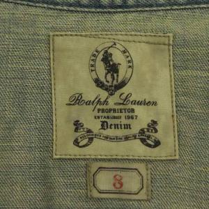 RALPH LAUREN リネン混デニムウエスタンシャツ 長袖 ダメージ加工 S ライトブルー