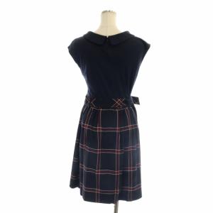 BLUE LABEL CRESTBRIDGE ワンピース ノースリーブ ひざ丈 チェック 38 紺 ネイビー