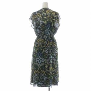 ANAYI ワンピース ひざ丈 ノースリーブ 花柄 38 黒 ブラック