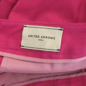 UNITED ARROWS P/Cドビースリムパンツ テーパード センタープレス ジッパーフライ リネン混 38 ピンク