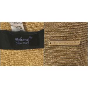 Athena New York 帽子 麦わら ペーパーハット つば広 リボンモチーフ ベージュ
