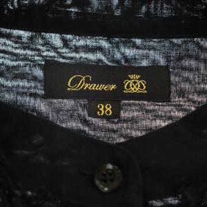 Drawer コットンブザムスタンドカラーシャツ チュニックブラウス フリル プルオーバー シアー 長袖 38 黒 ブラック