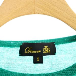 Drawer カシミヤ クルーネックプルオーバーニット セーター シルク混 薄手 長袖 1 緑 グリーン