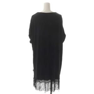 HYSTERIC GLAMOUR フリンジ プリント Tシャツ カットソー フレンチスリーブ F 黒 ブラック