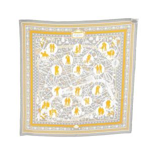 HERMES カレ55 LES NOUVEAUX AMOUREUX スカーフ シルク グレー