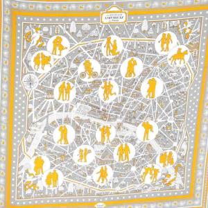 HERMES カレ55 LES NOUVEAUX AMOUREUX スカーフ シルク グレー