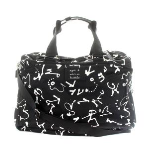 ボストンバッグ ショルダーバッグ 2way 総柄 ナイロン 黒 ブラック 白 ホワイト
