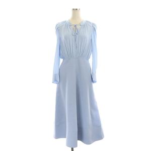 ボウタイブラウスコンビワンピース ロング 長袖 36 サックス