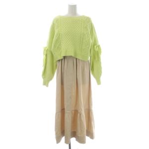 22SS レイヤード ワンピース 2点セット ケーブルニット セーター 長袖 クロップド ロング ノースリーブ 36 ミント