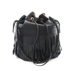 J&M DAVIDSON カーニバル 巾着バッグ フリンジ レザー L ブラック
