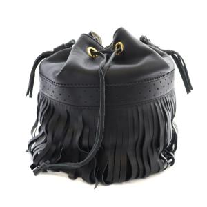 J&M DAVIDSON カーニバル 巾着バッグ フリンジ レザー L ブラック
