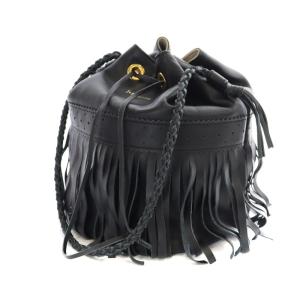 J&M DAVIDSON カーニバル 巾着バッグ フリンジ レザー L ブラック